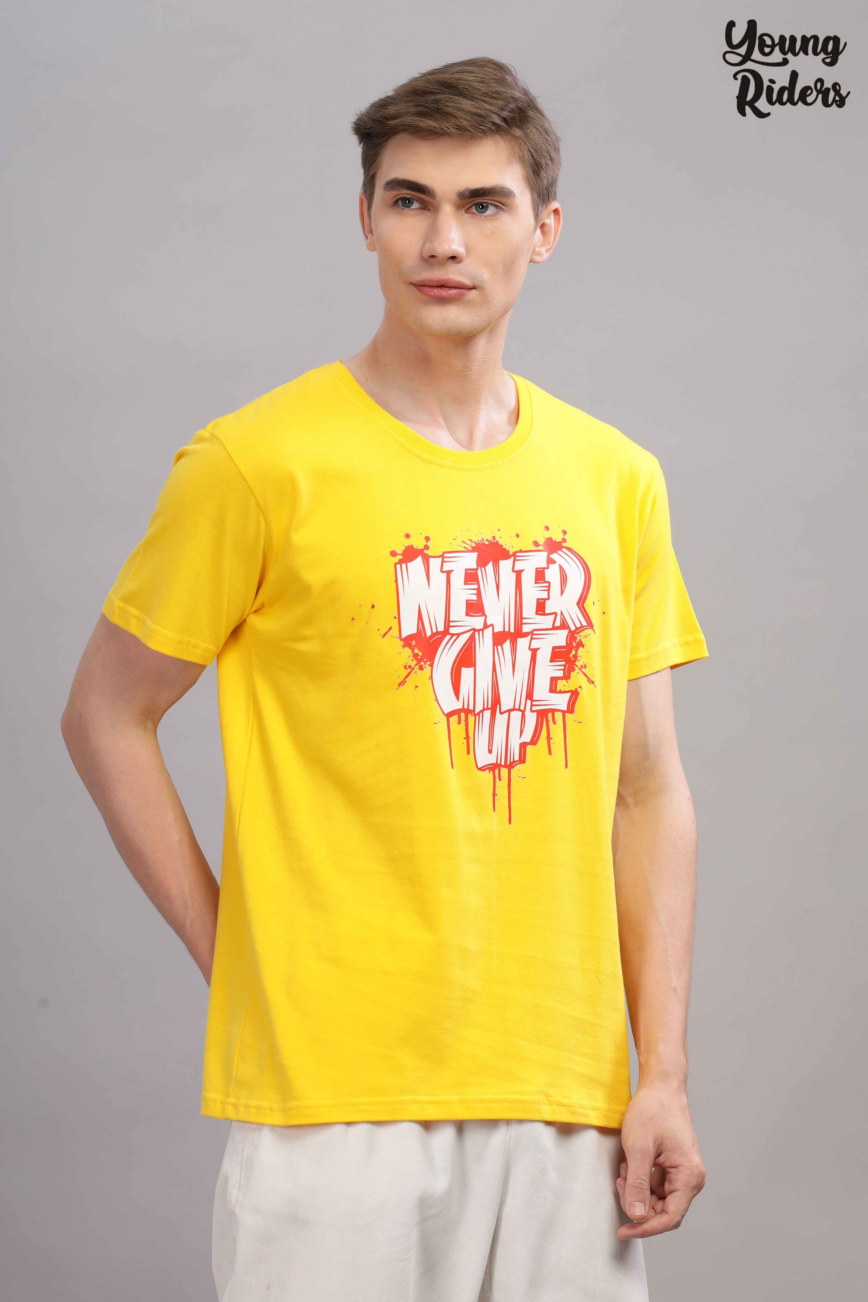 Yellow - Never Give Up Printed T-shirt