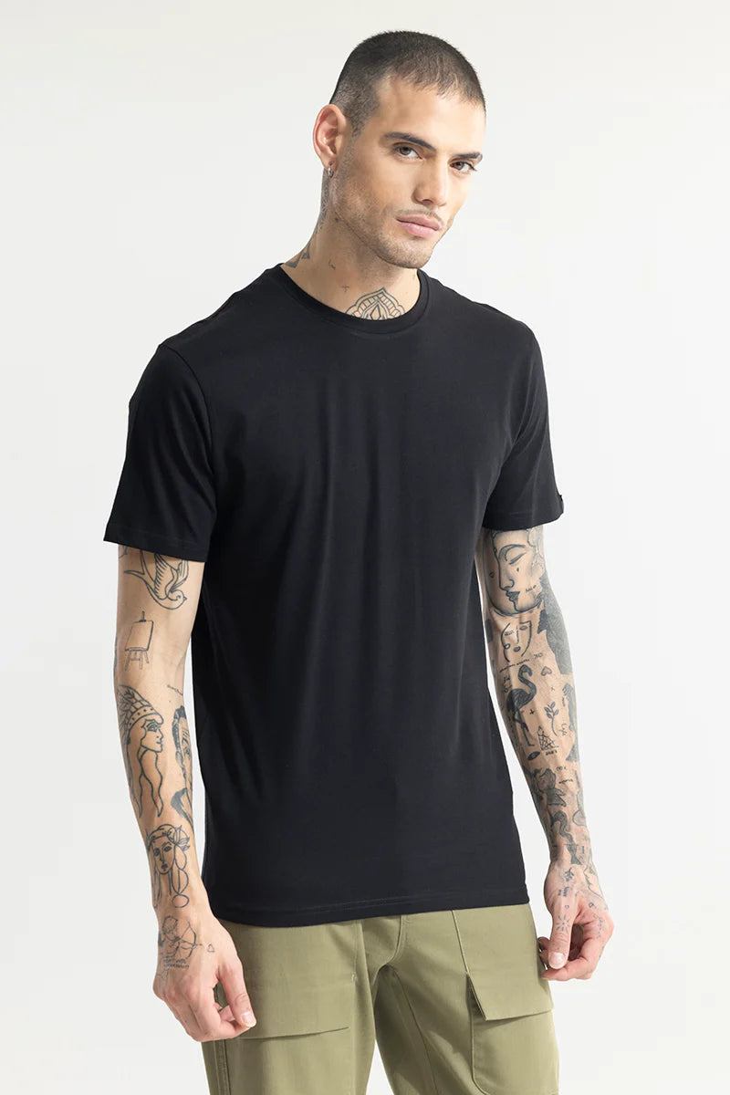 Black Plain Regular T-Shirt-1