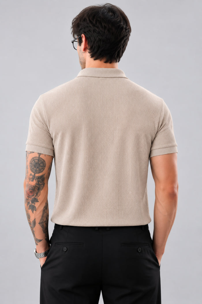 Beige Zipper Polo - Waffle