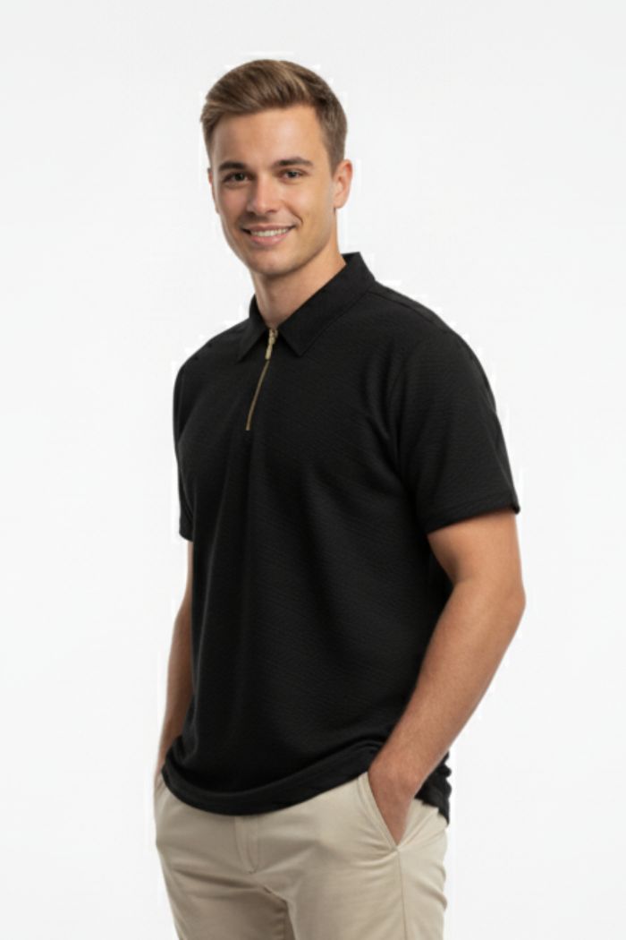 Black Zipper Polo T-shirt