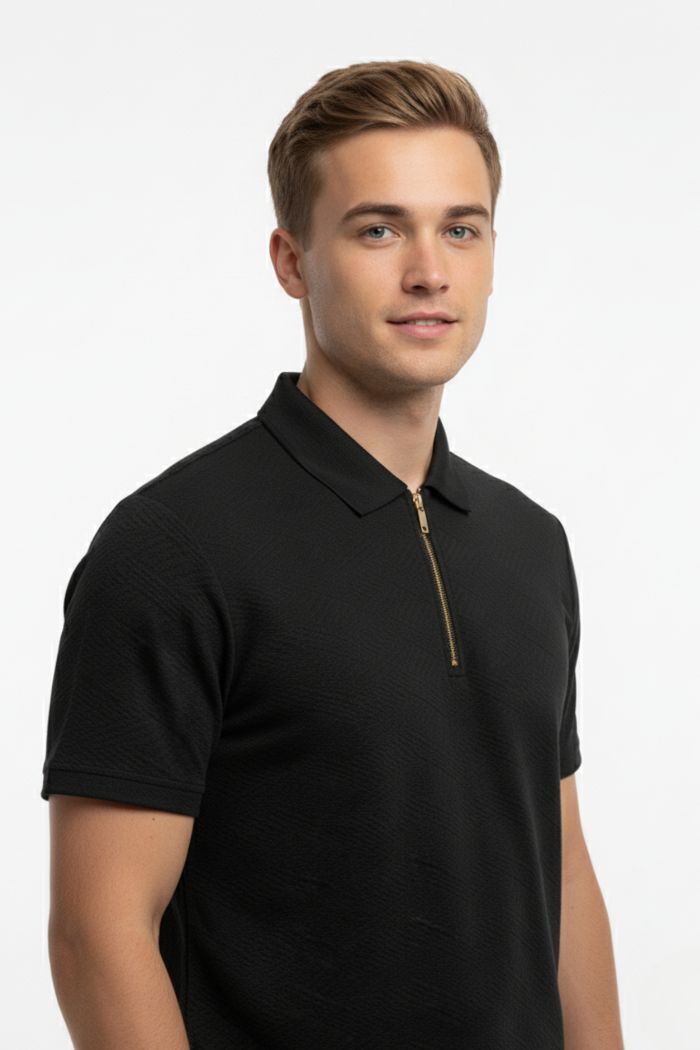 Black Zipper Polo T-shirt