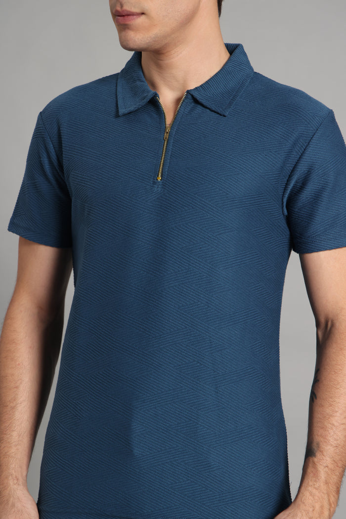 Blue Zipper Polo T-shirt for Men