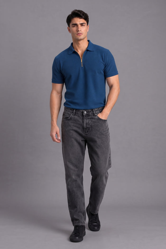 Blue Zipper Polo T-shirt for Men