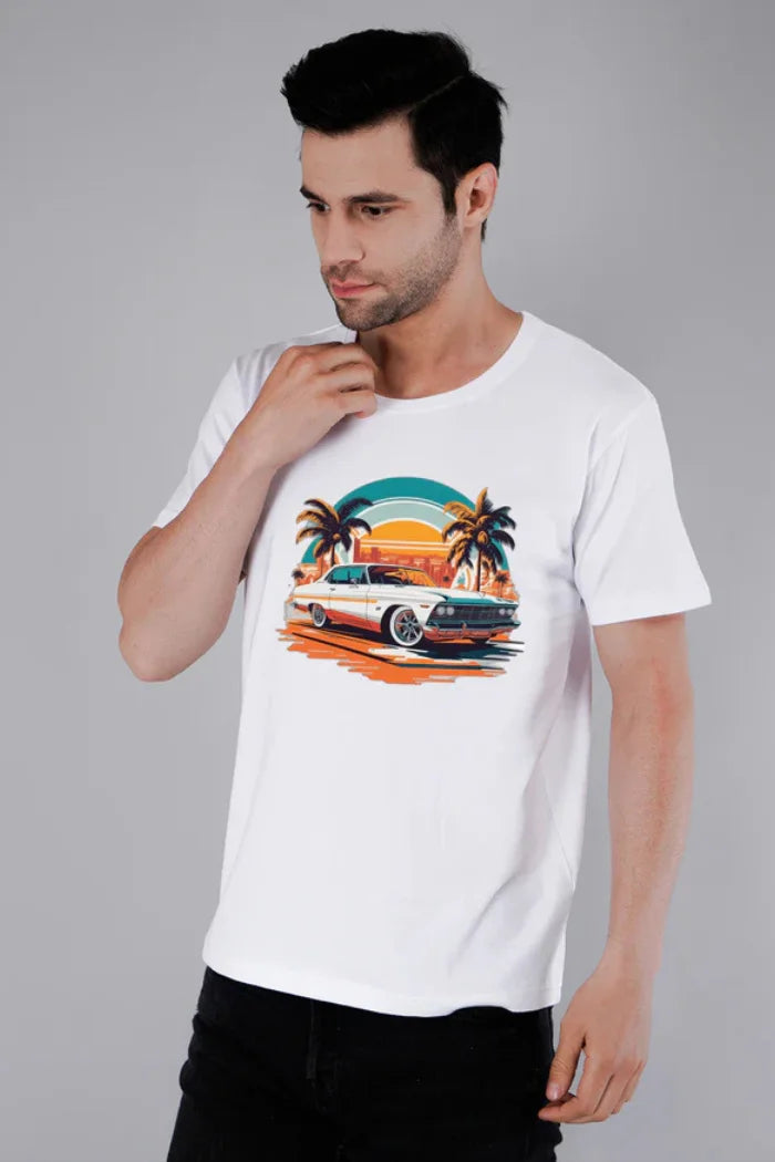 Classic Car Printed T-Shirt-White
