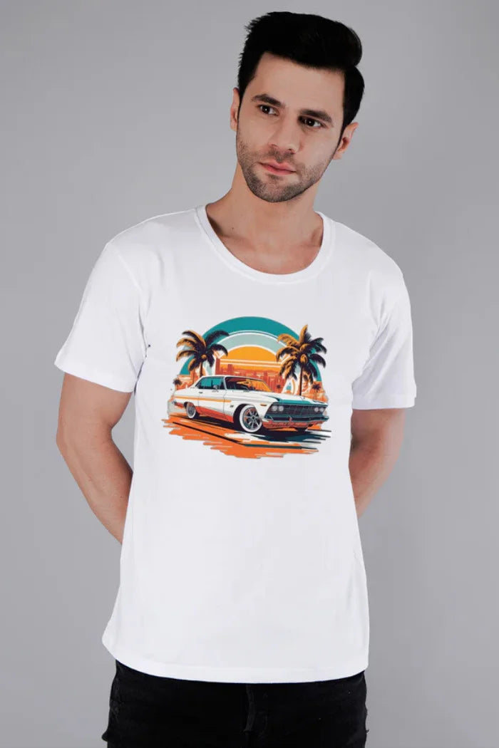 Classic Car Printed T-Shirt-White