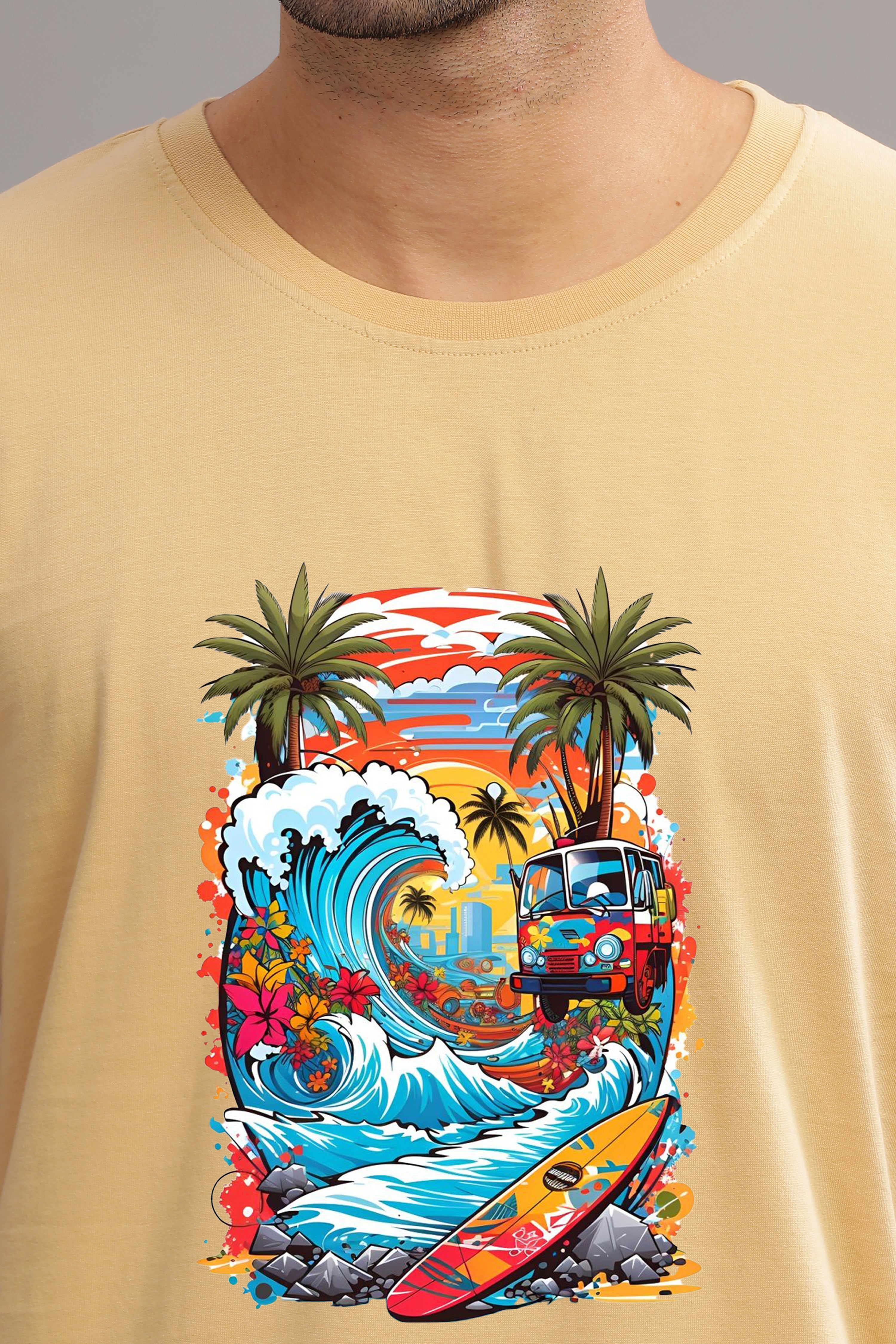 Summer vacation Printed T-Shirt-Biege