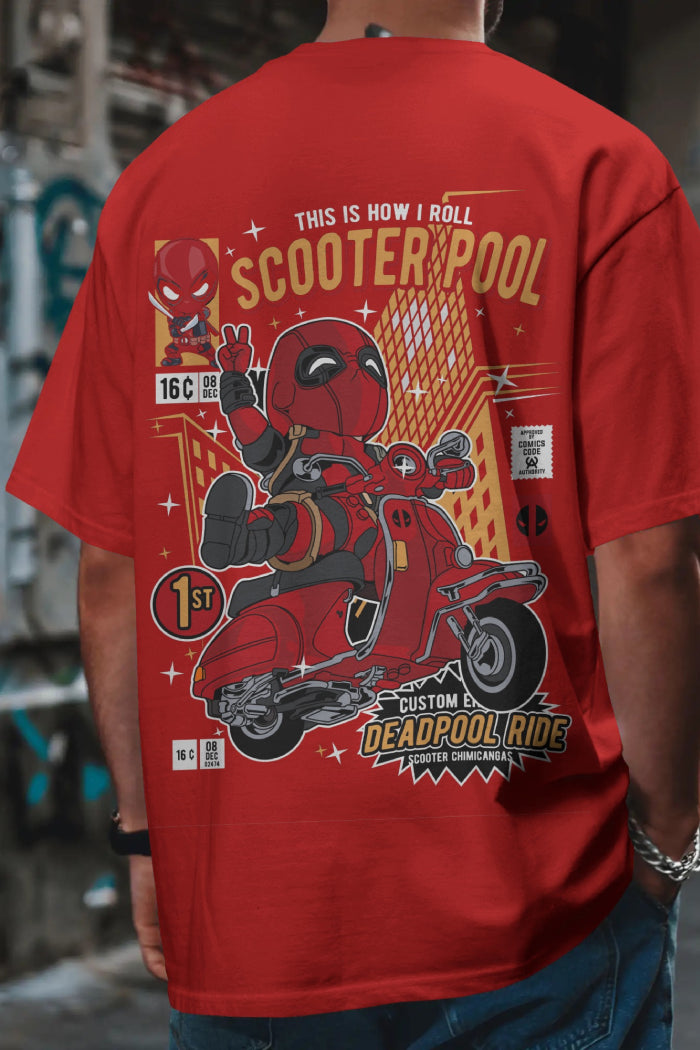 Deadpool Scooter Oversized Printed T-shirt