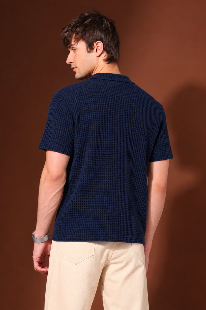 Dark Navy Blue Zipper Polo - Waffle