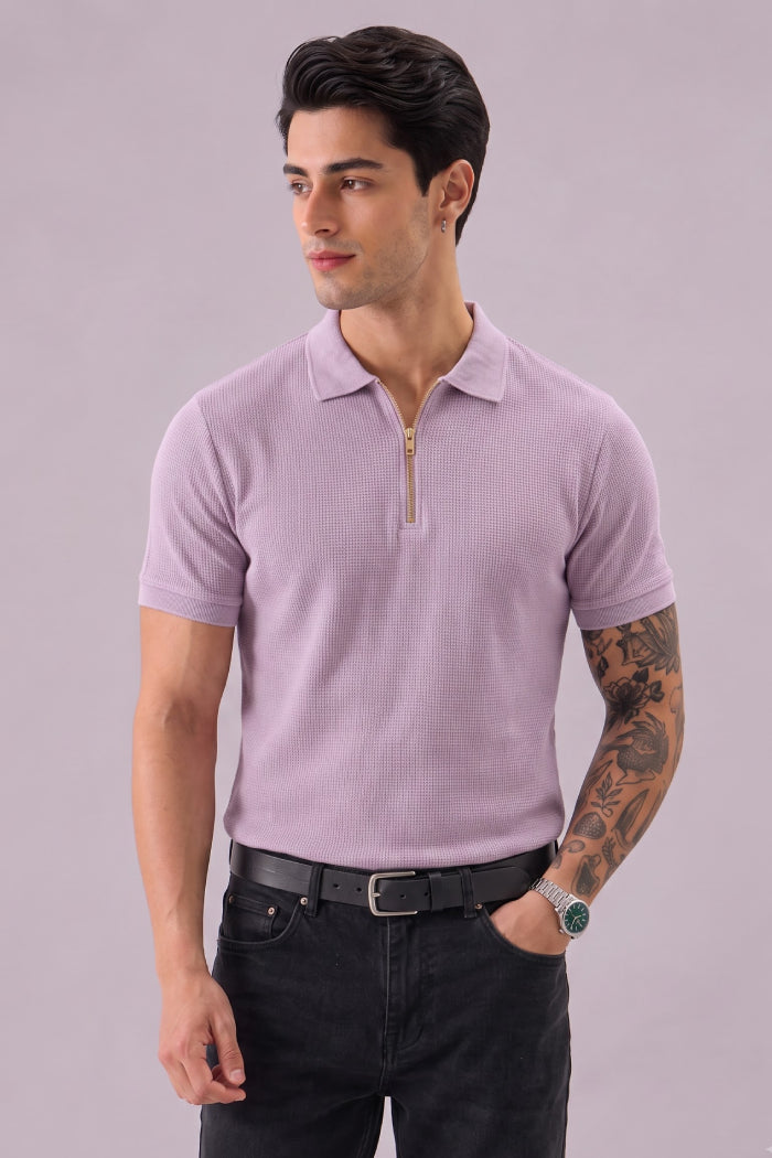 French Lilac Zipper Polo - Waffle