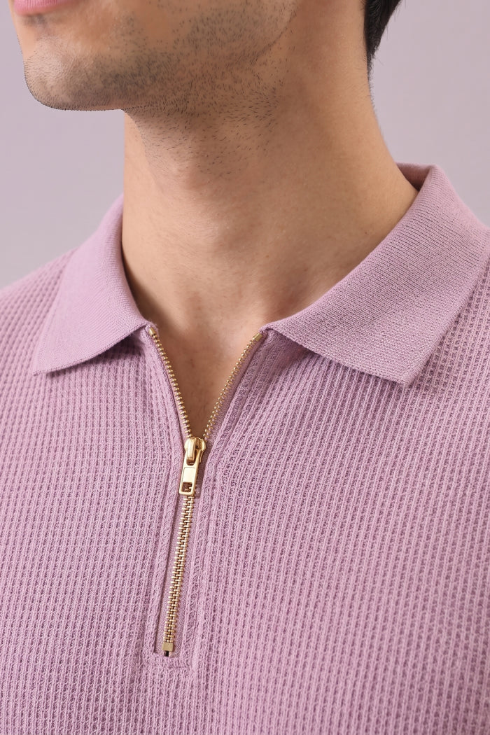 French Lilac Zipper Polo - Waffle