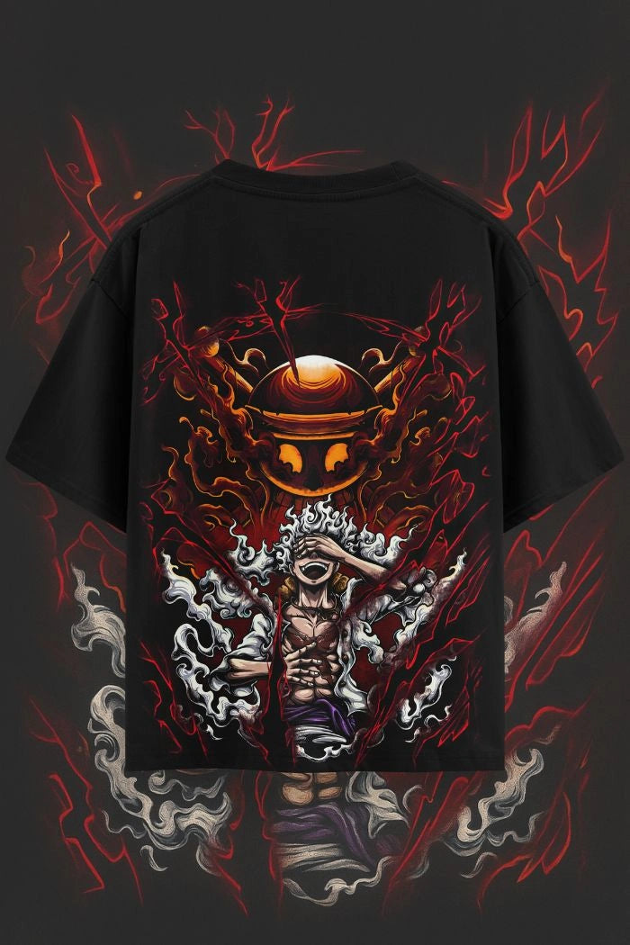 Gear 5 Luffy Oversized T-Shirt – Fire Aura Anime Streetwear