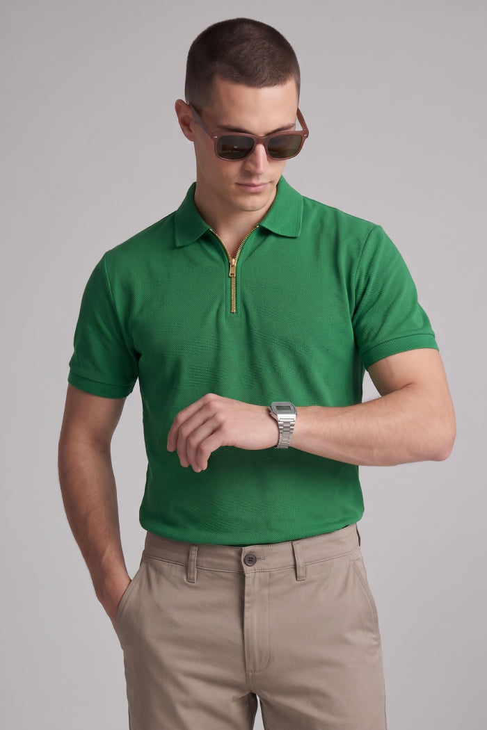 Green Zipper Polo – Sporty Matty