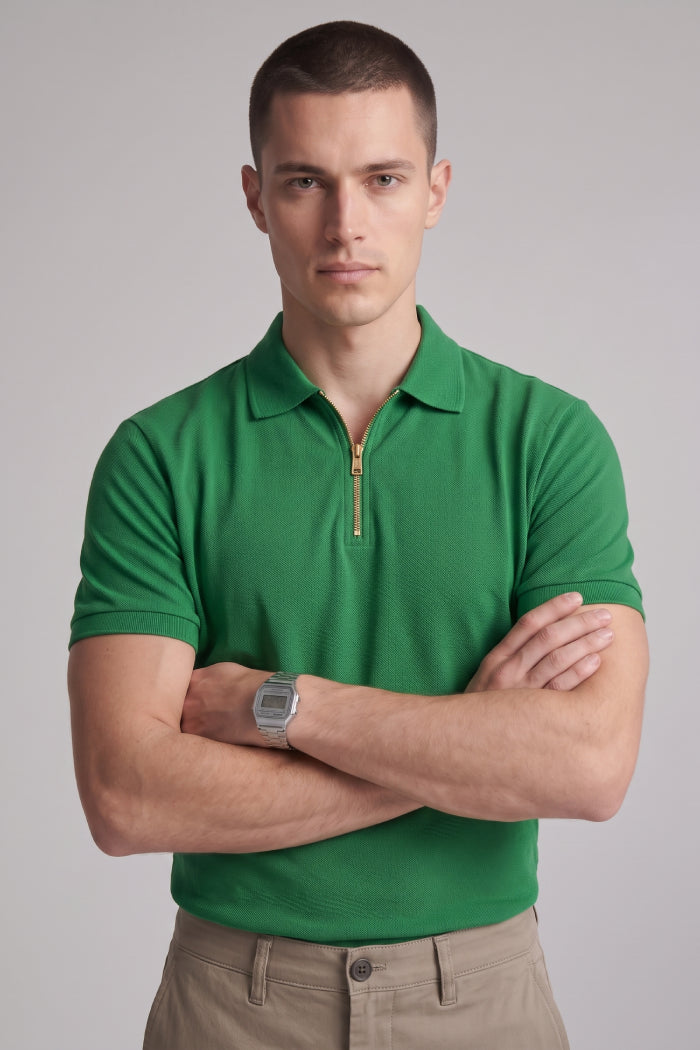 Green Zipper Polo – Sporty Matty