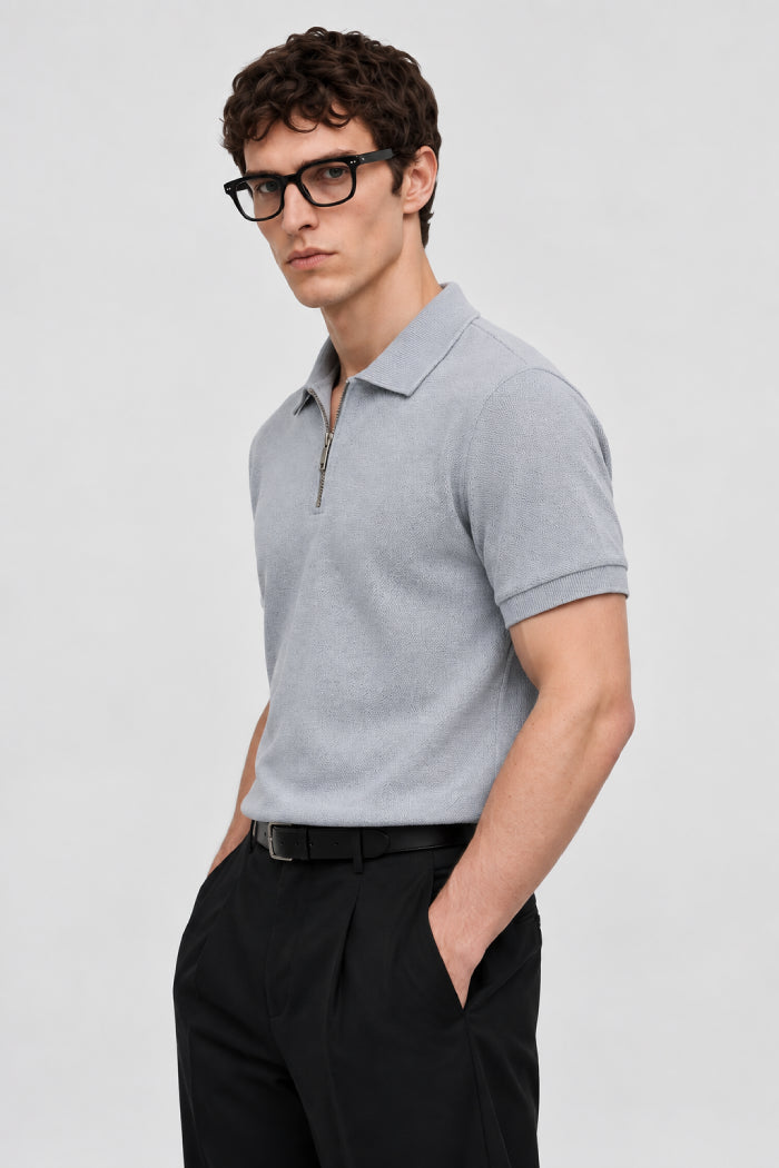 Light Grey Zipper Polo