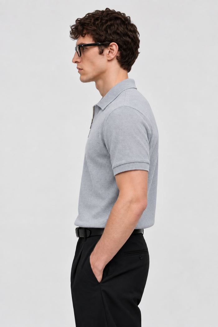 Light Grey Zipper Polo