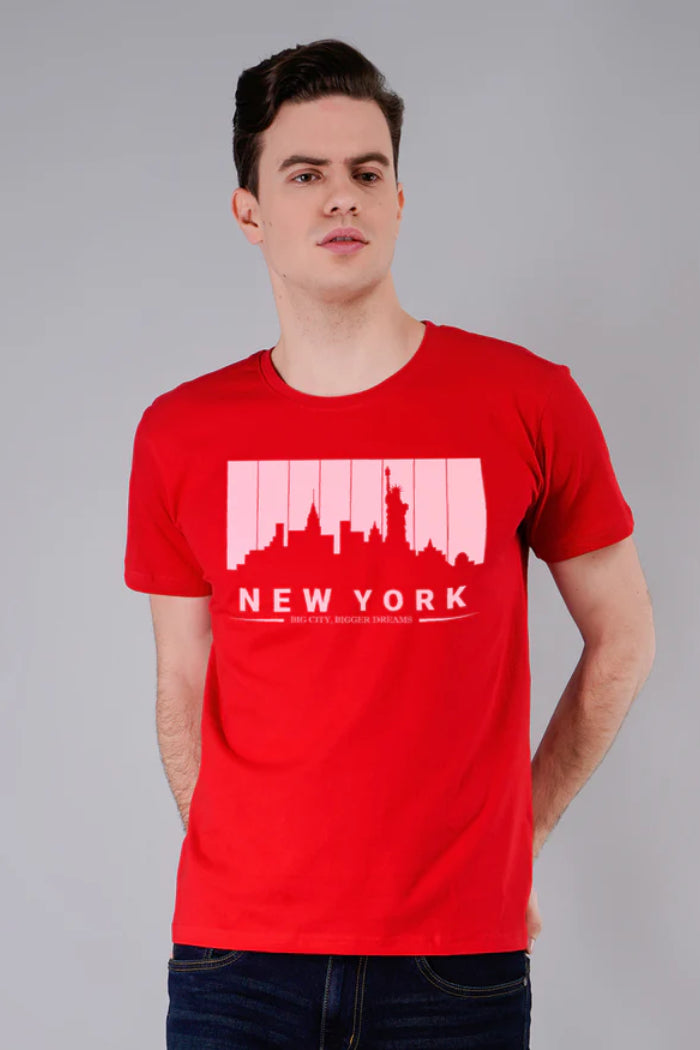 New-York Printed t-Shirt-Gold-Red