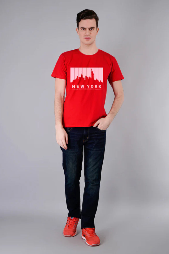 New-York Printed t-Shirt-Gold-Red