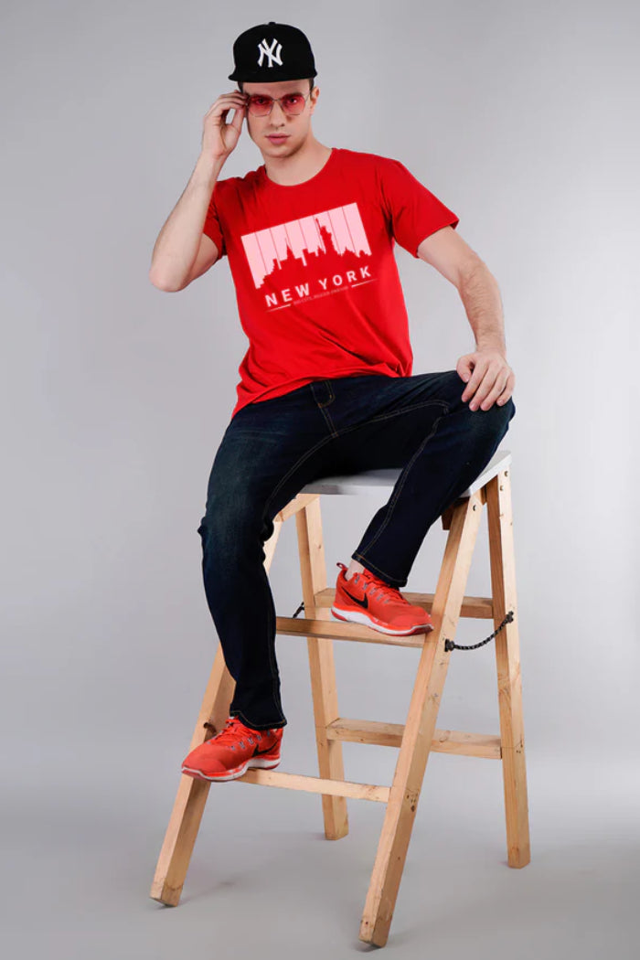 New-York Printed t-Shirt-Gold-Red