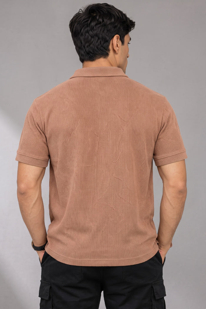 Rust Brown Zipper Polo - Waffle