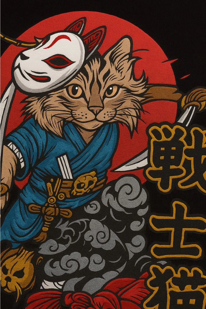 Samurai Cat Oversized T-Shirt – Japanese Anime Streetwear Tee