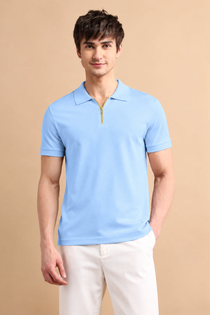 Sky Blue Zipper Polo – Matty Lycra