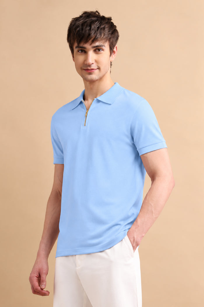 Sky Blue Zipper Polo – Matty Lycra