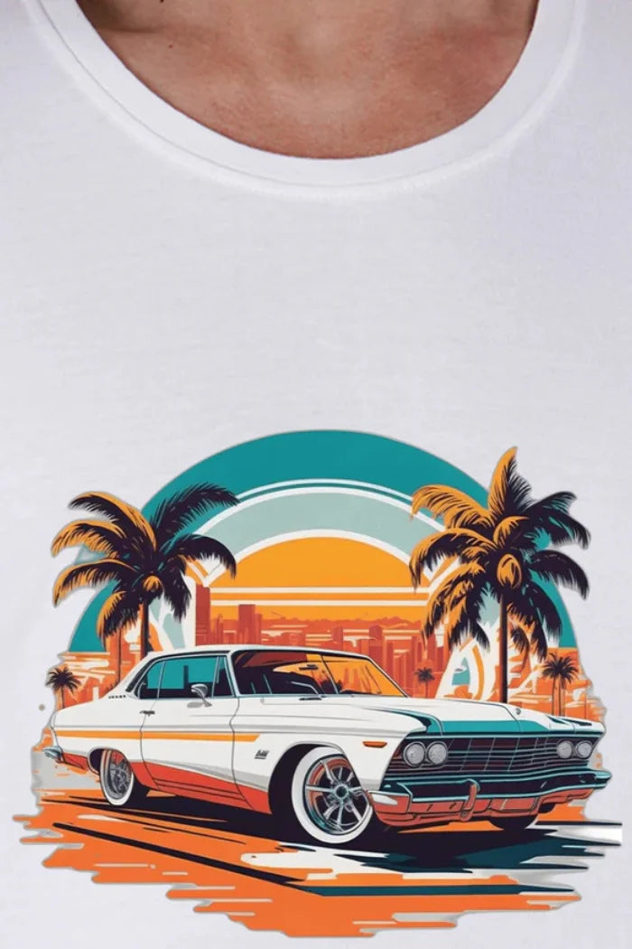 Classic Car Printed T-Shirt-White