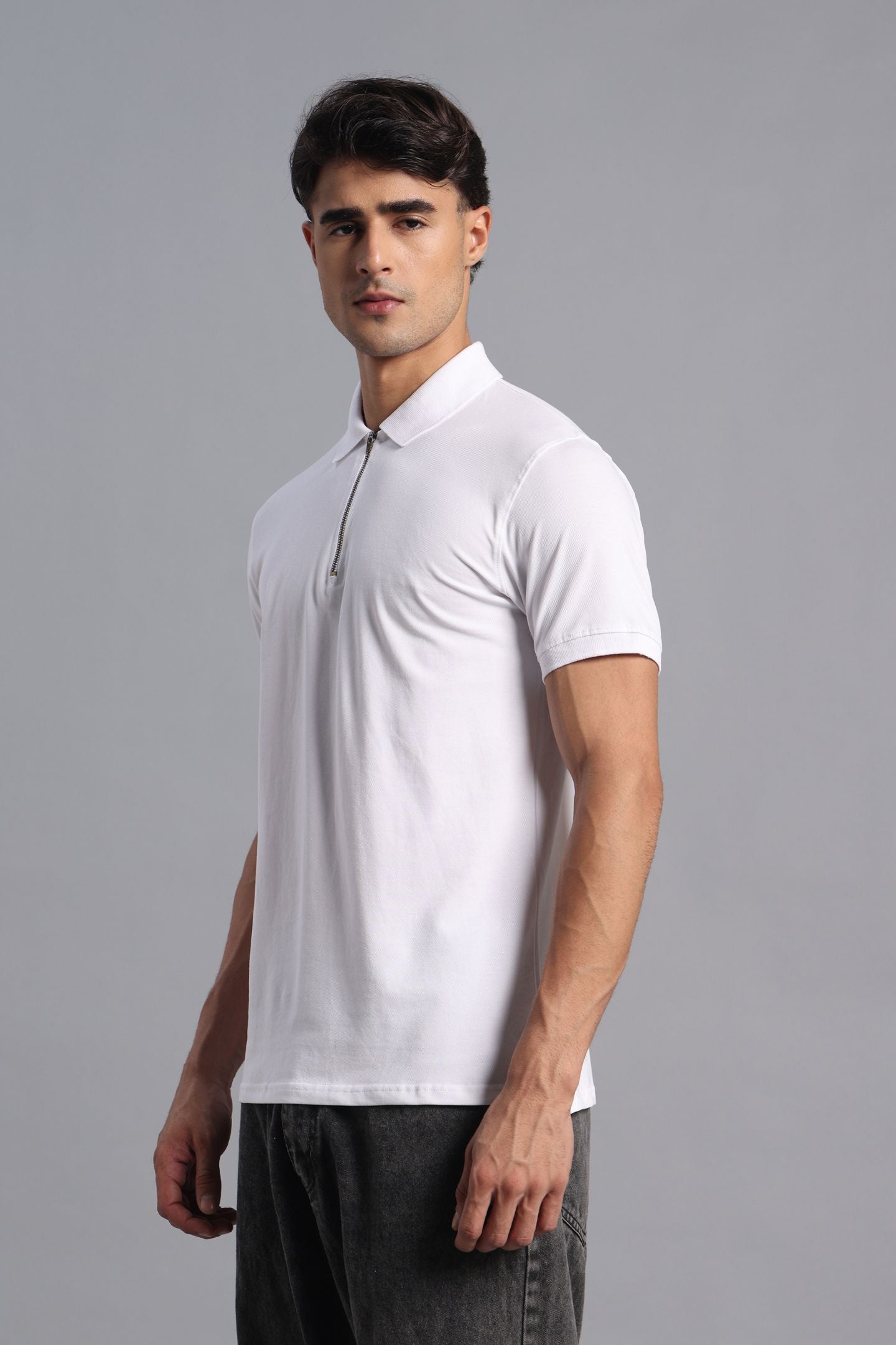 White Zipper Polo T-shirt - Matty Lycra