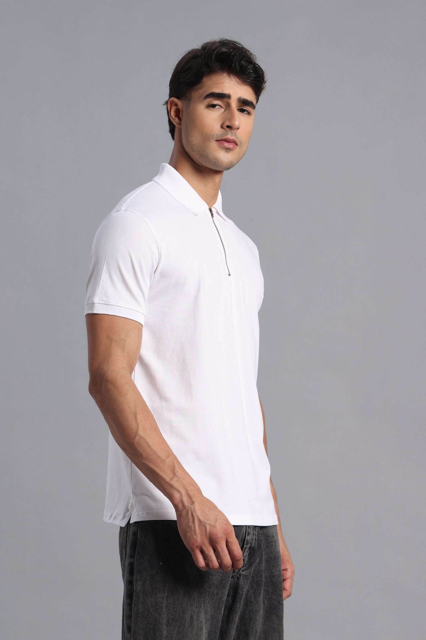 White Zipper Polo T-shirt - Matty Lycra