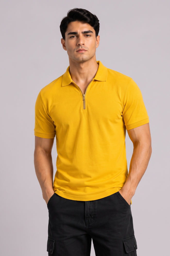 Yellow Zipper Polo – Sporty Matty