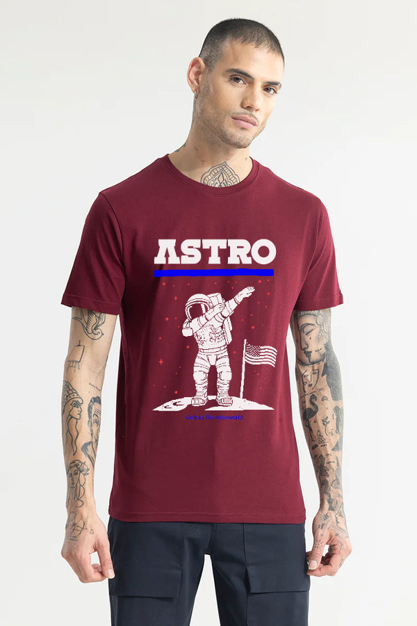 Astro printed T-Shirt-Mahroon