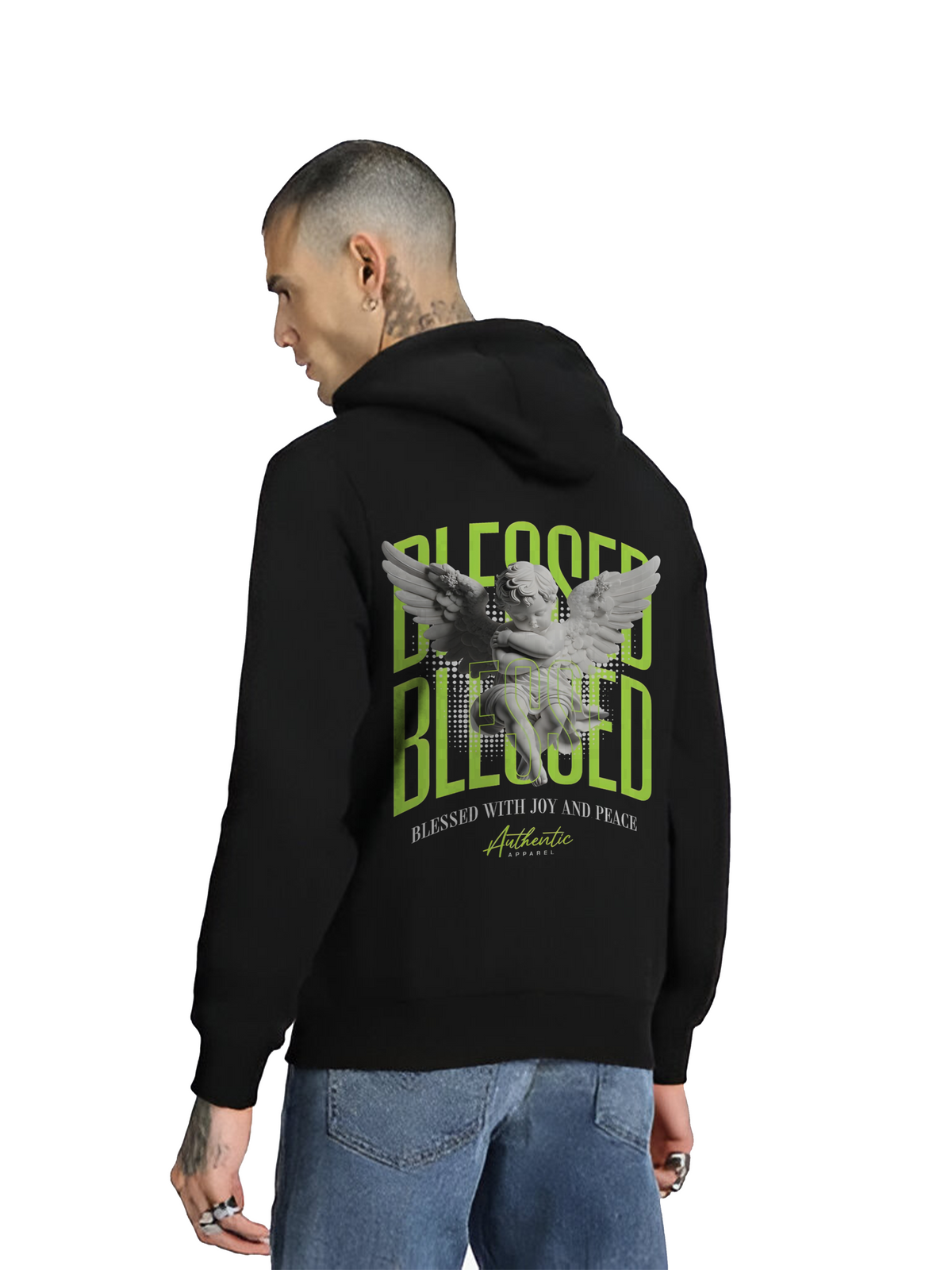 Regular Hoodie - Black Blessed Angle - youngridersclothing
