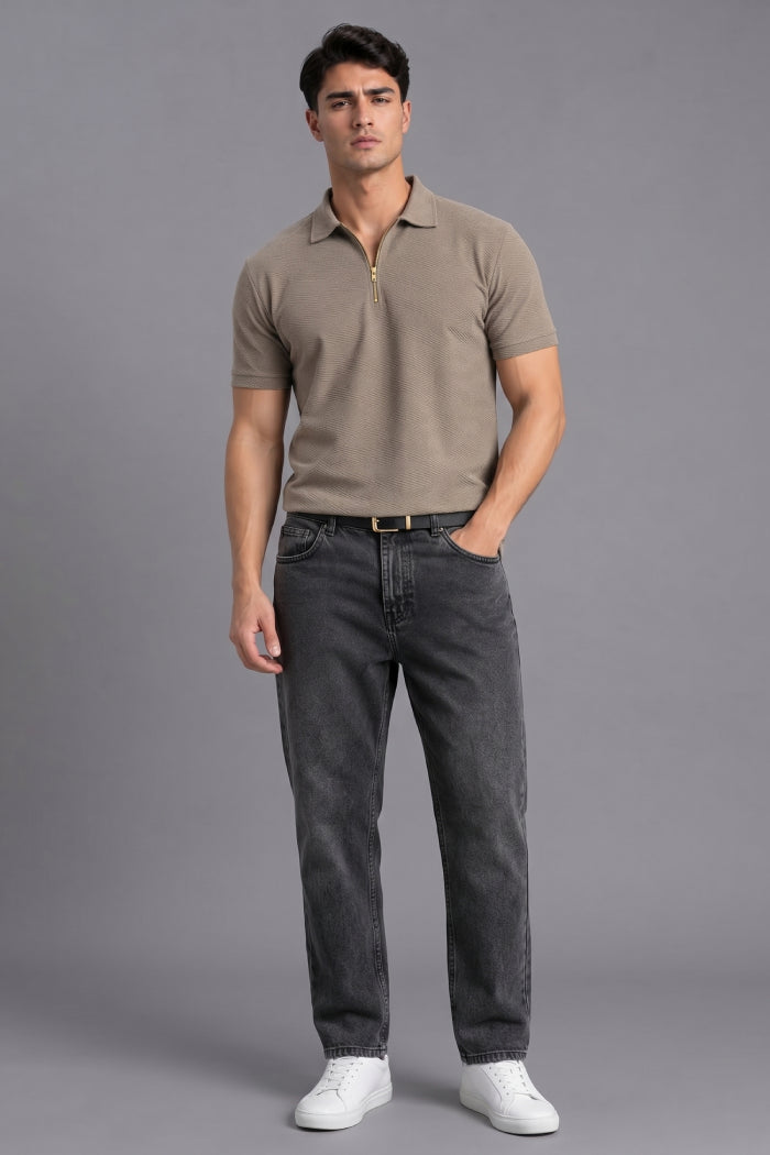 Brown Zipper Polo T-shirt for Men