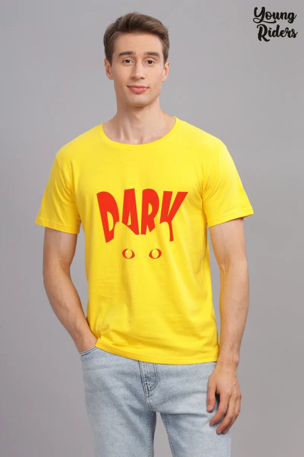 Dark Cat printed T-Shirt-Yellow