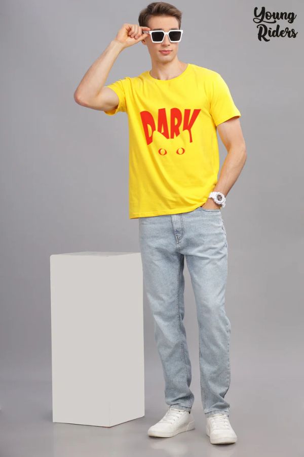 Dark Cat printed T-Shirt-Yellow