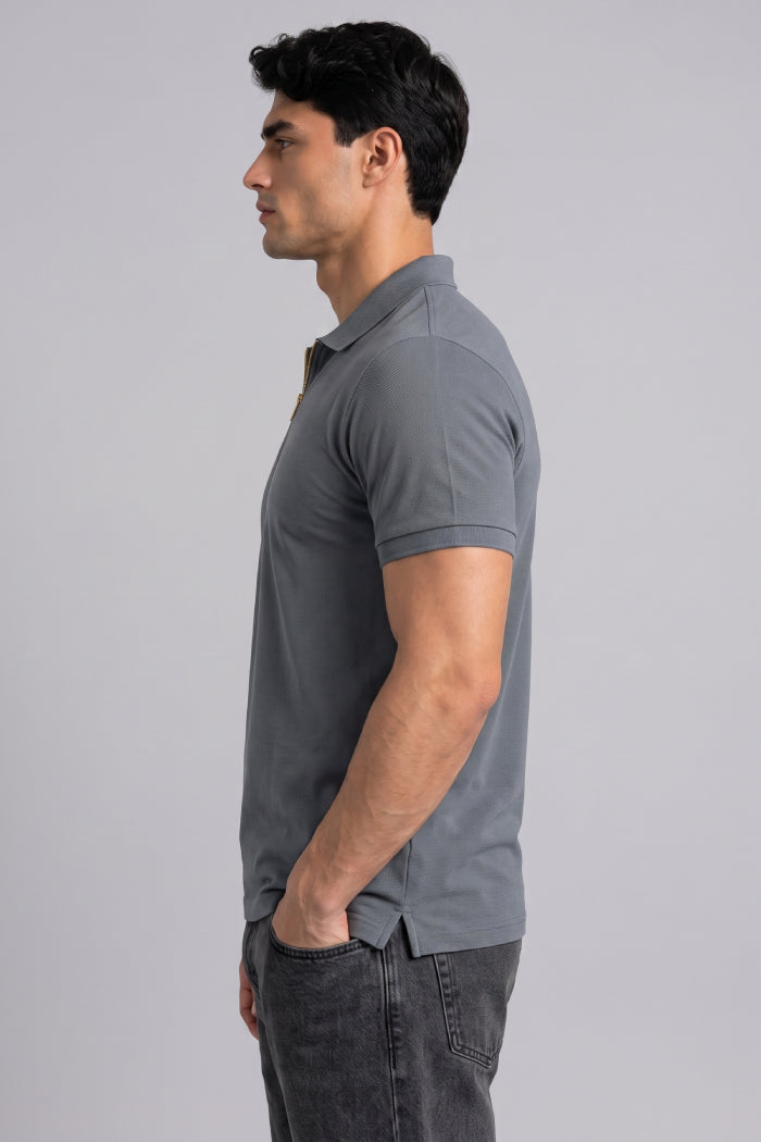 Dark Grey Zipper Polo – Sporty Matty