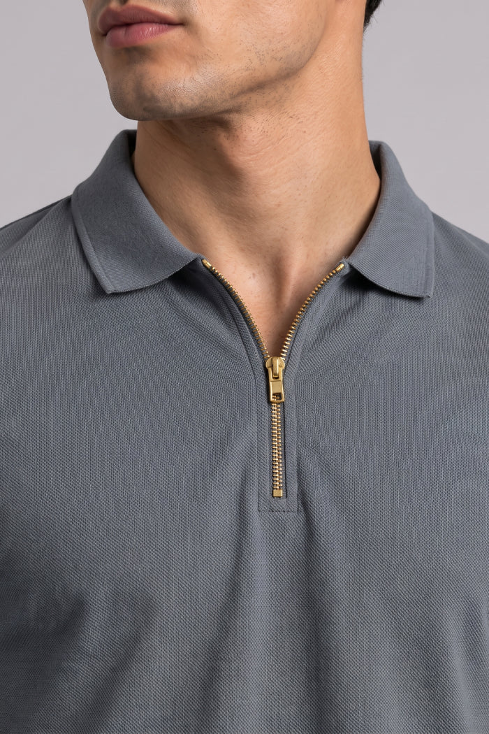 Dark Grey Zipper Polo – Sporty Matty