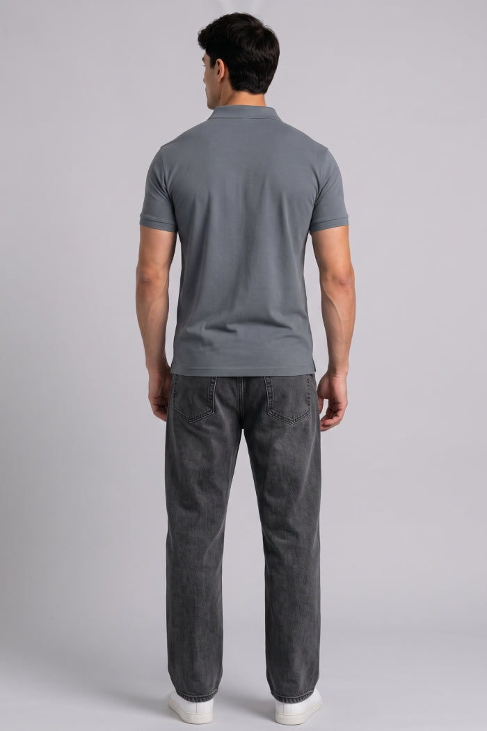 Dark Grey Zipper Polo – Sporty Matty
