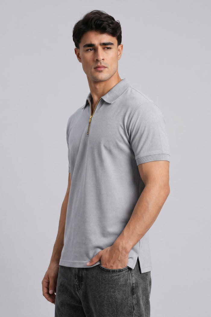 Grey Zipper Polo