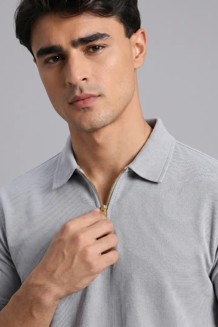 Grey Zipper Polo