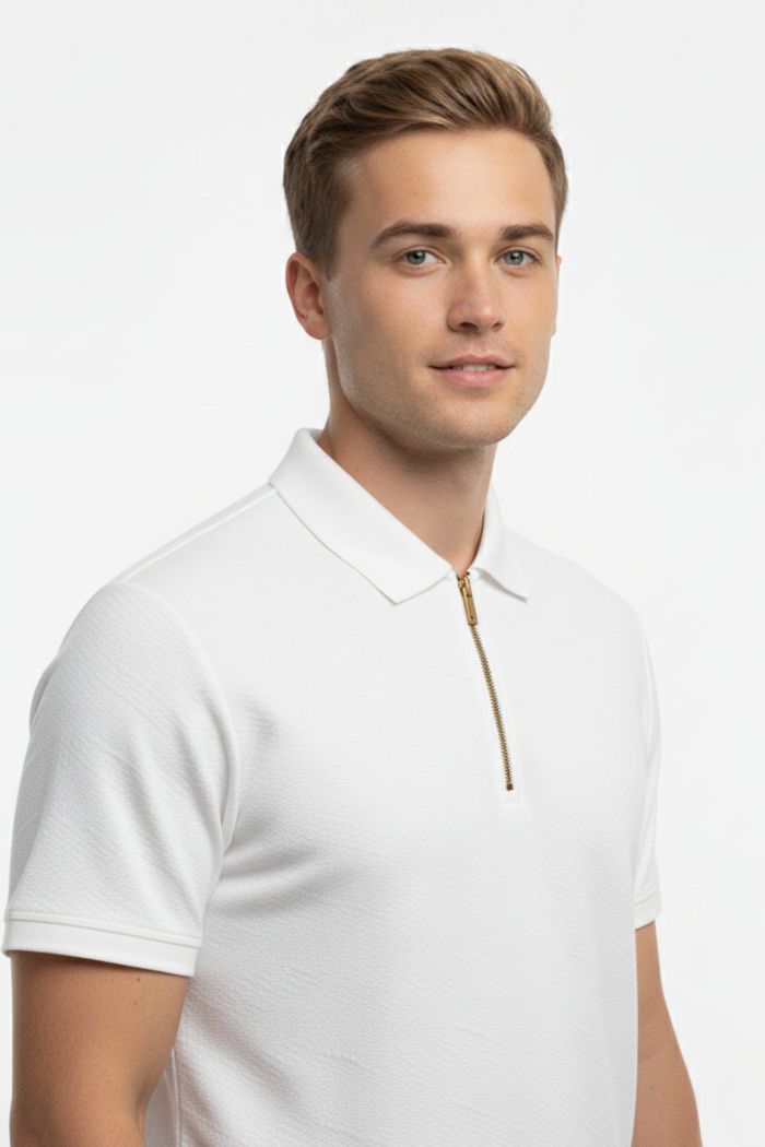 White Zipper Polo T-shirt