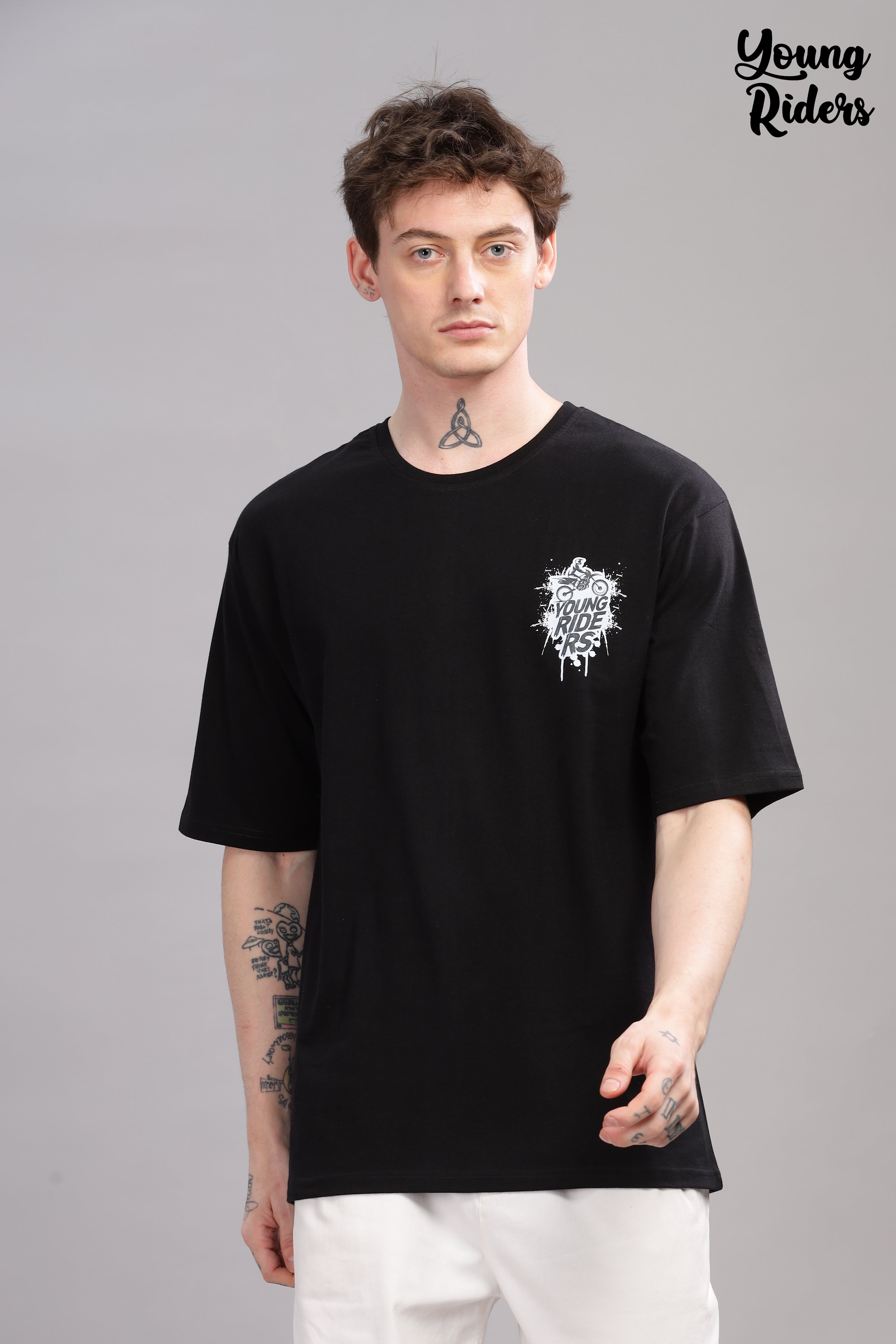 Black - Bike Rider Oversized Printed T-shirt