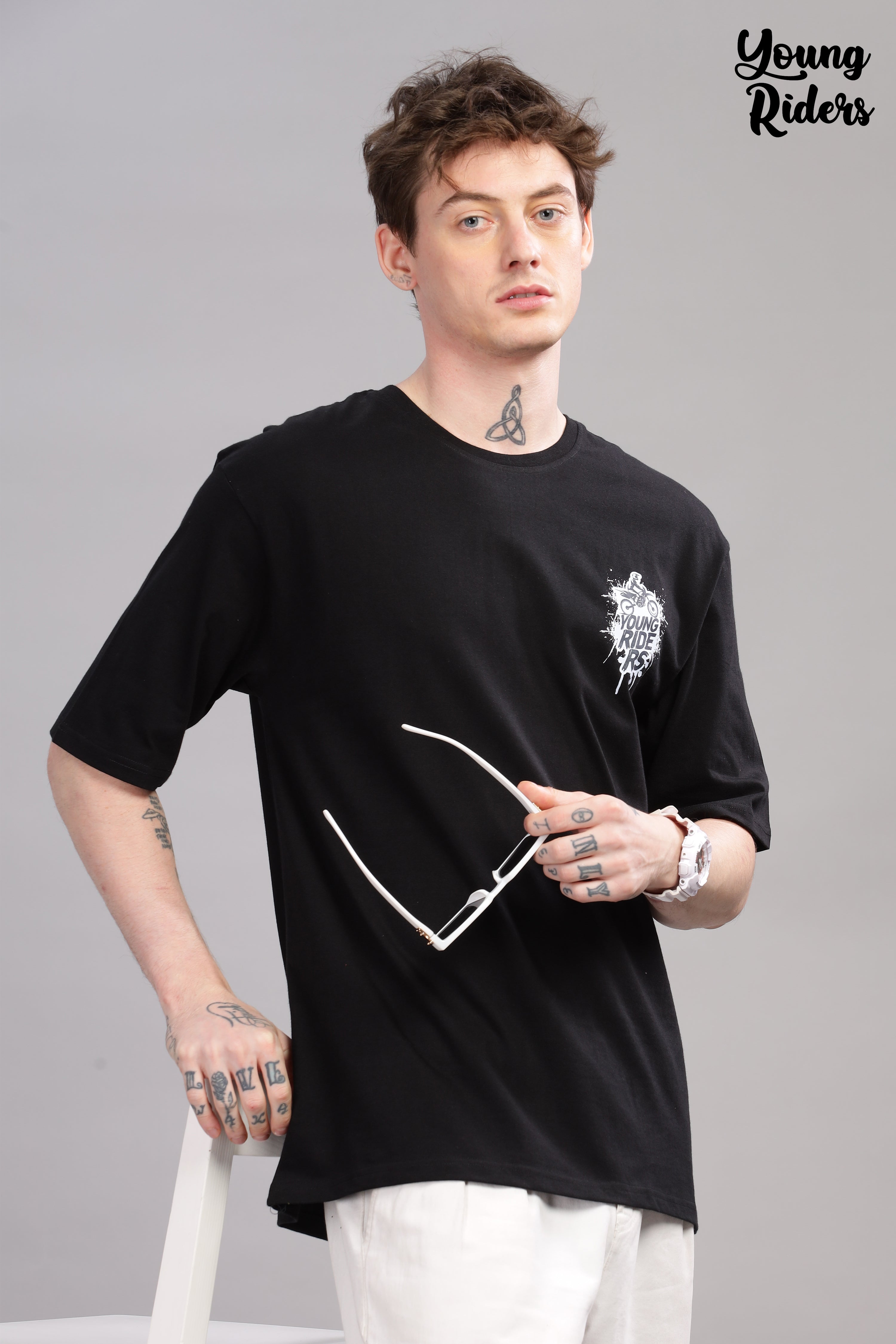 Black - Bike Rider Oversized Printed T-shirt