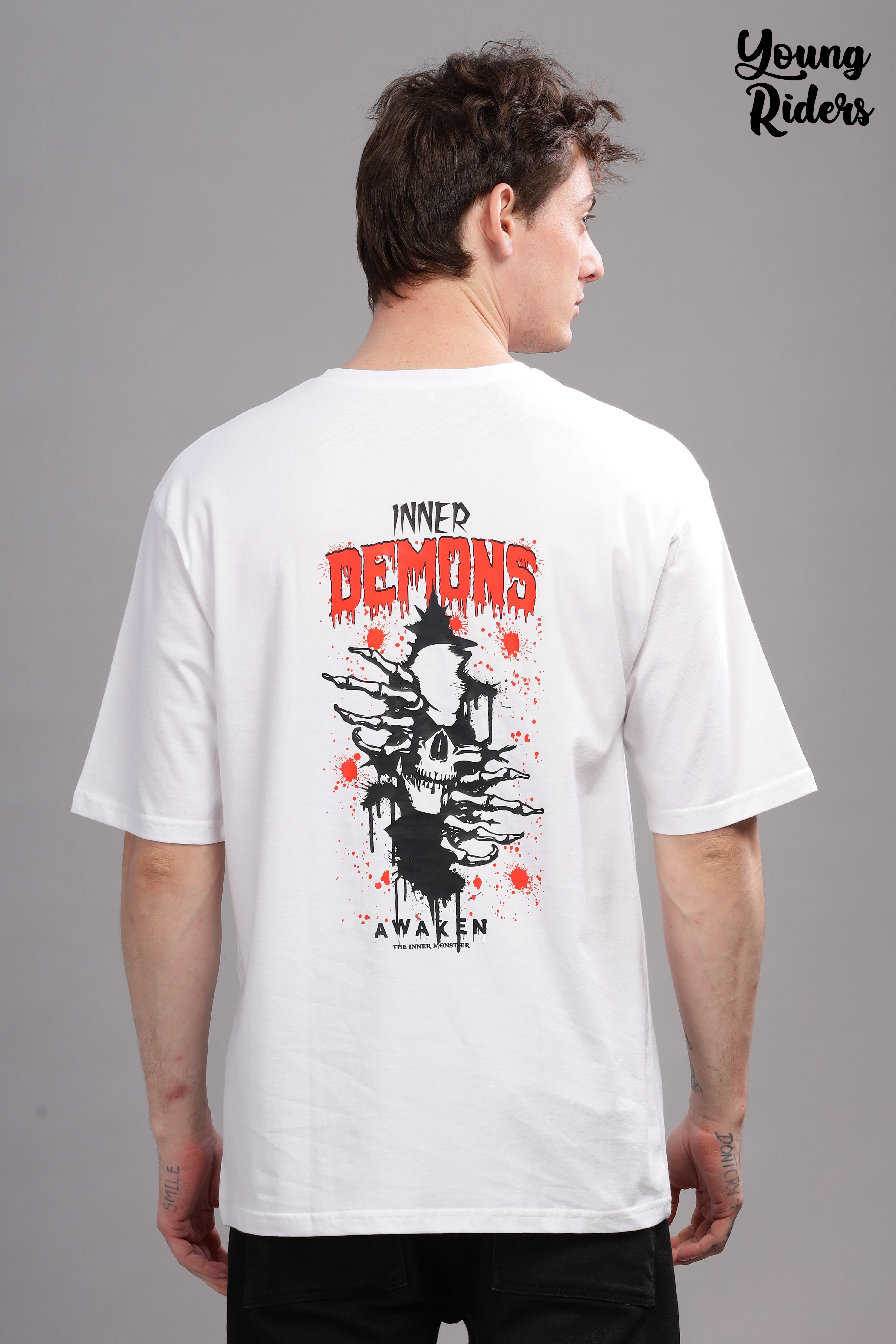 White - Demon Oversized Printed T-shirt