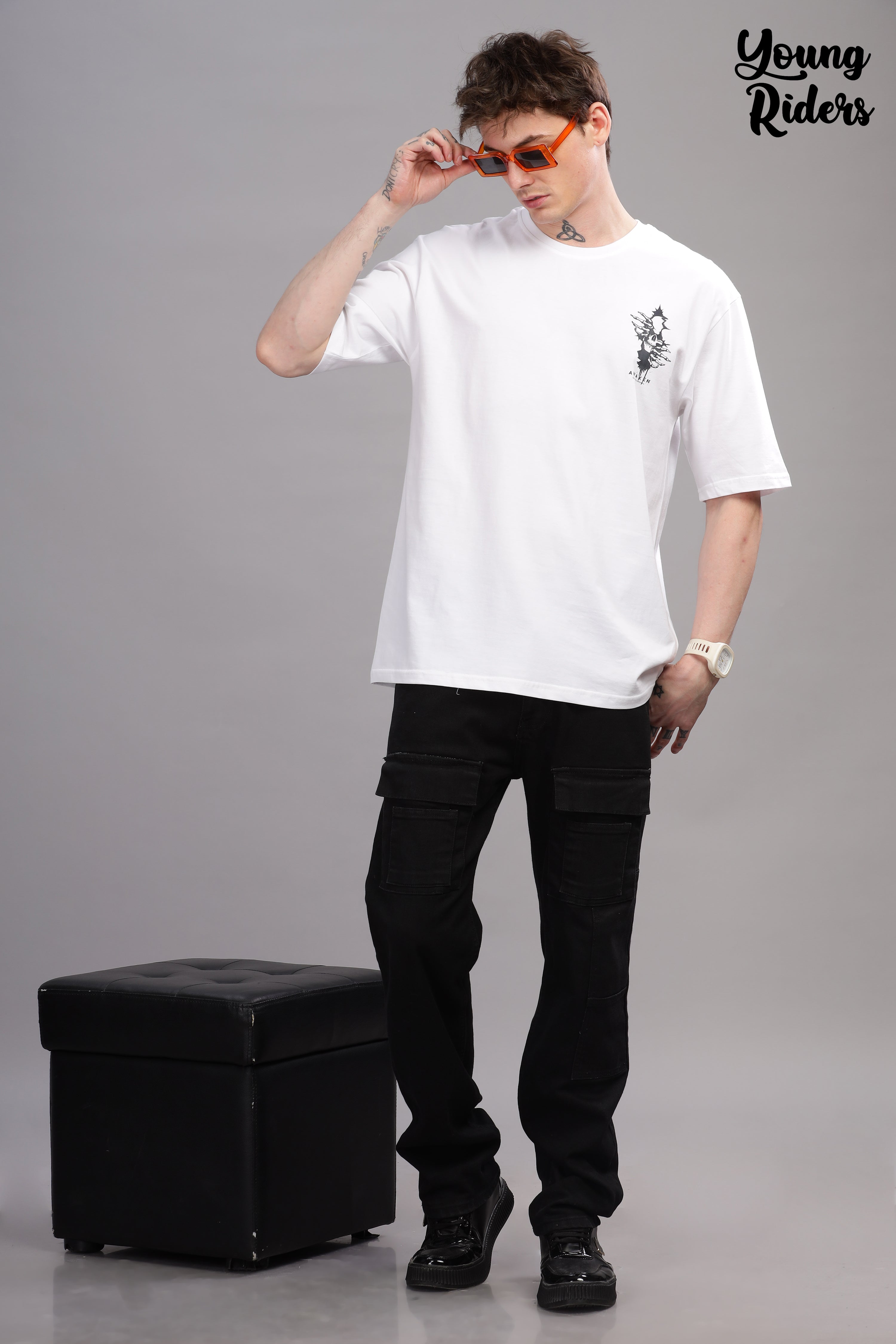 White - Demon Oversized Printed T-shirt