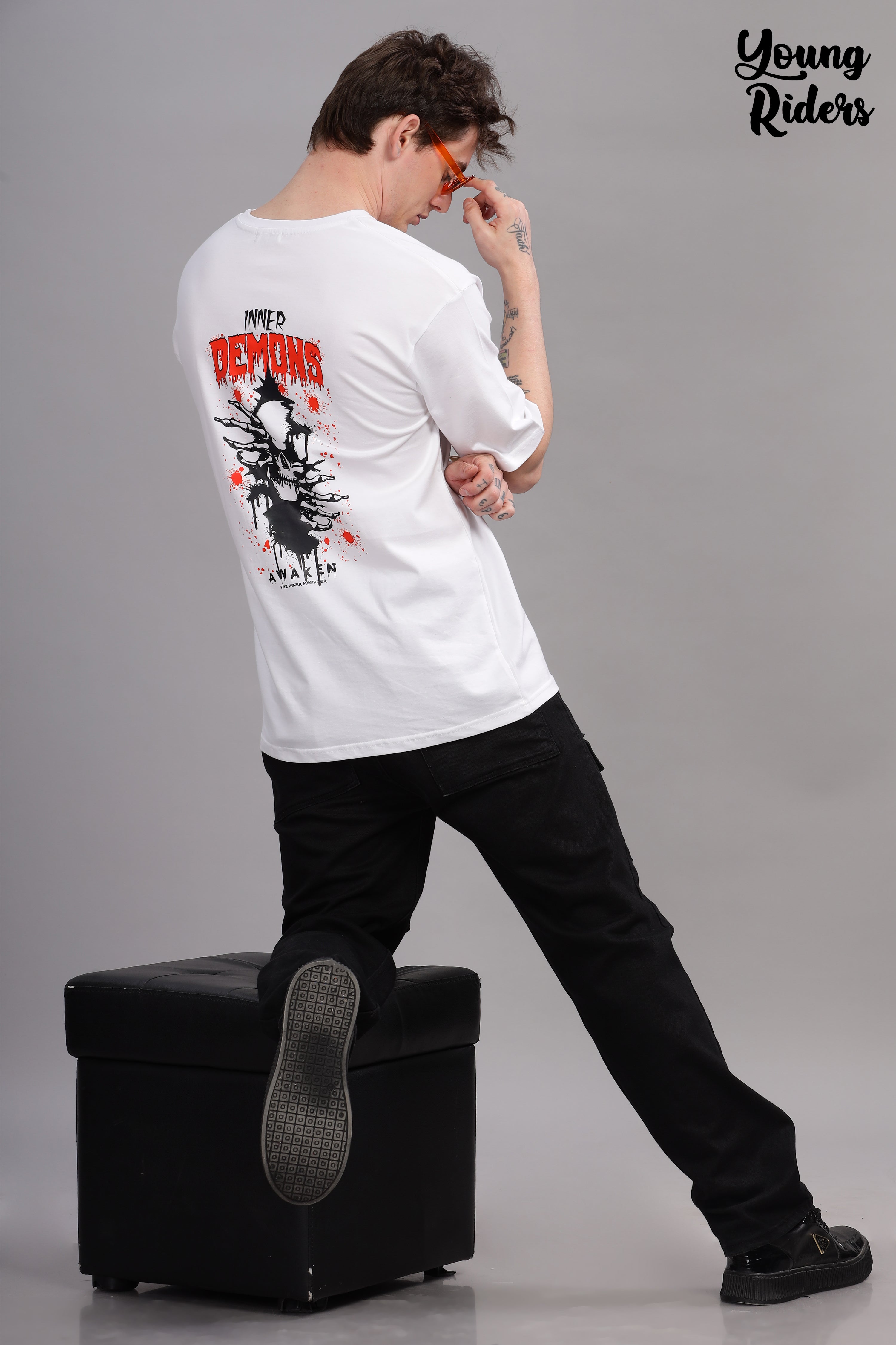 White - Demon Oversized Printed T-shirt