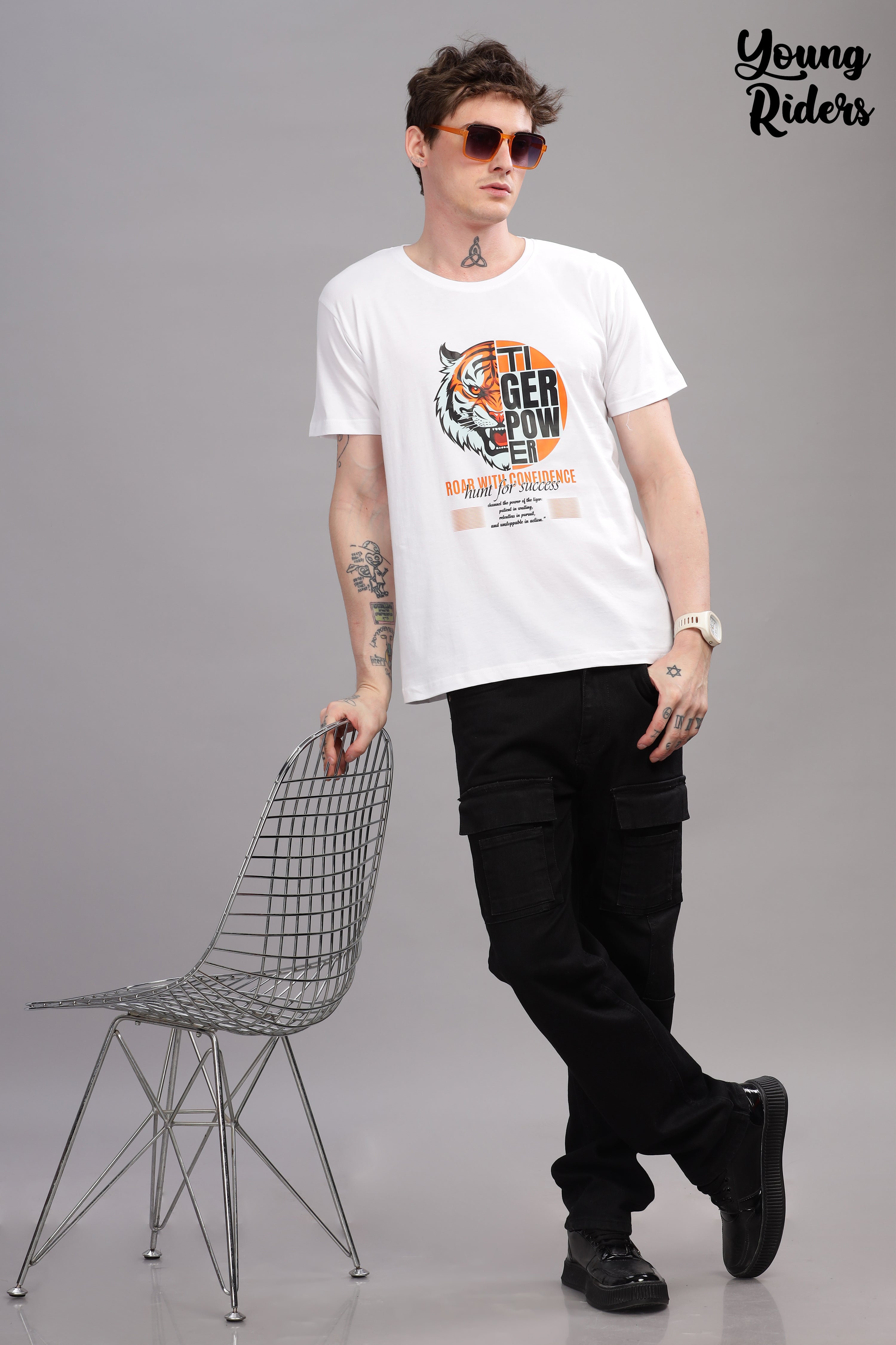 White - Tiger Power Printed T-shirt