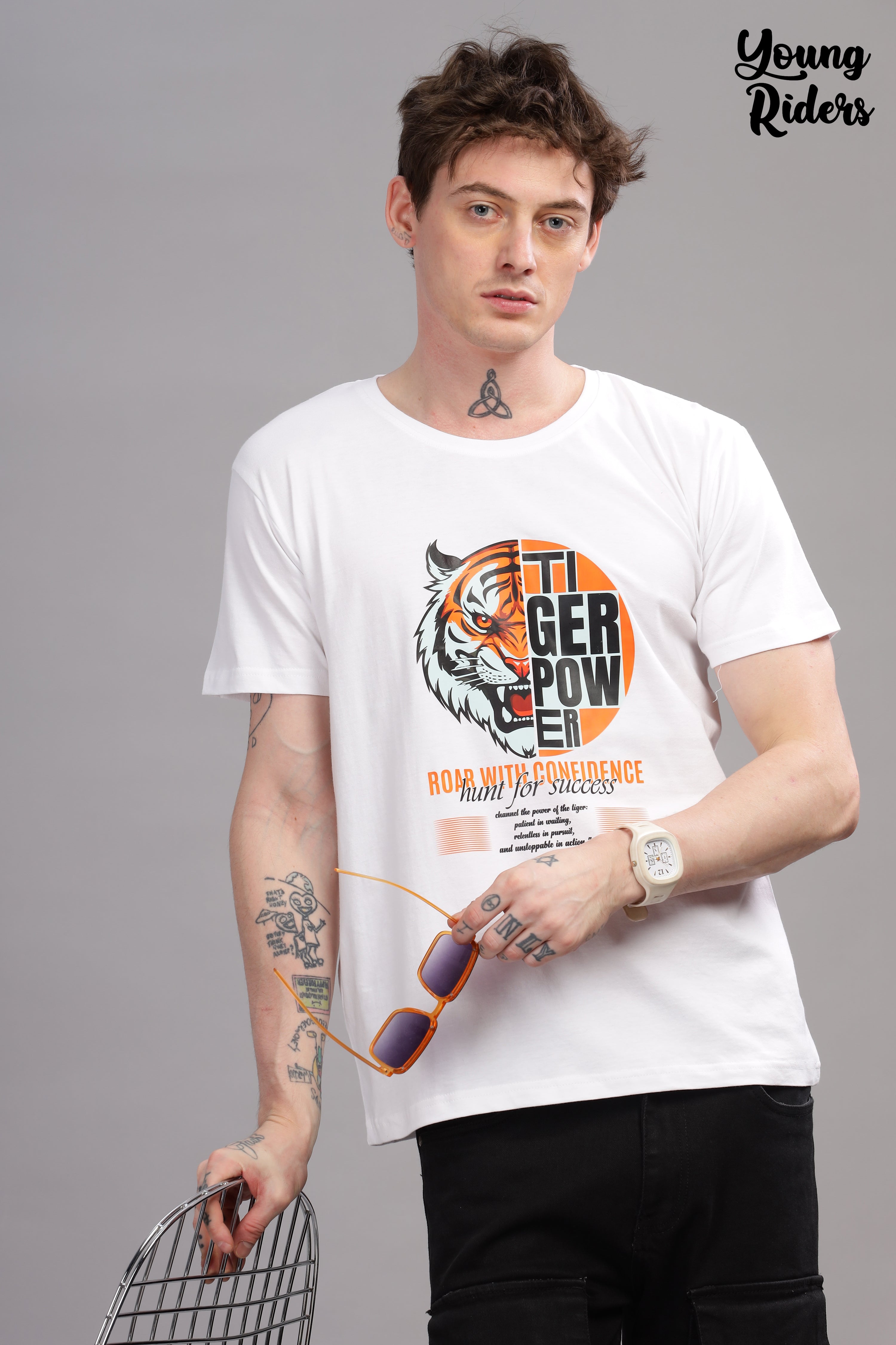 White - Tiger Power Printed T-shirt