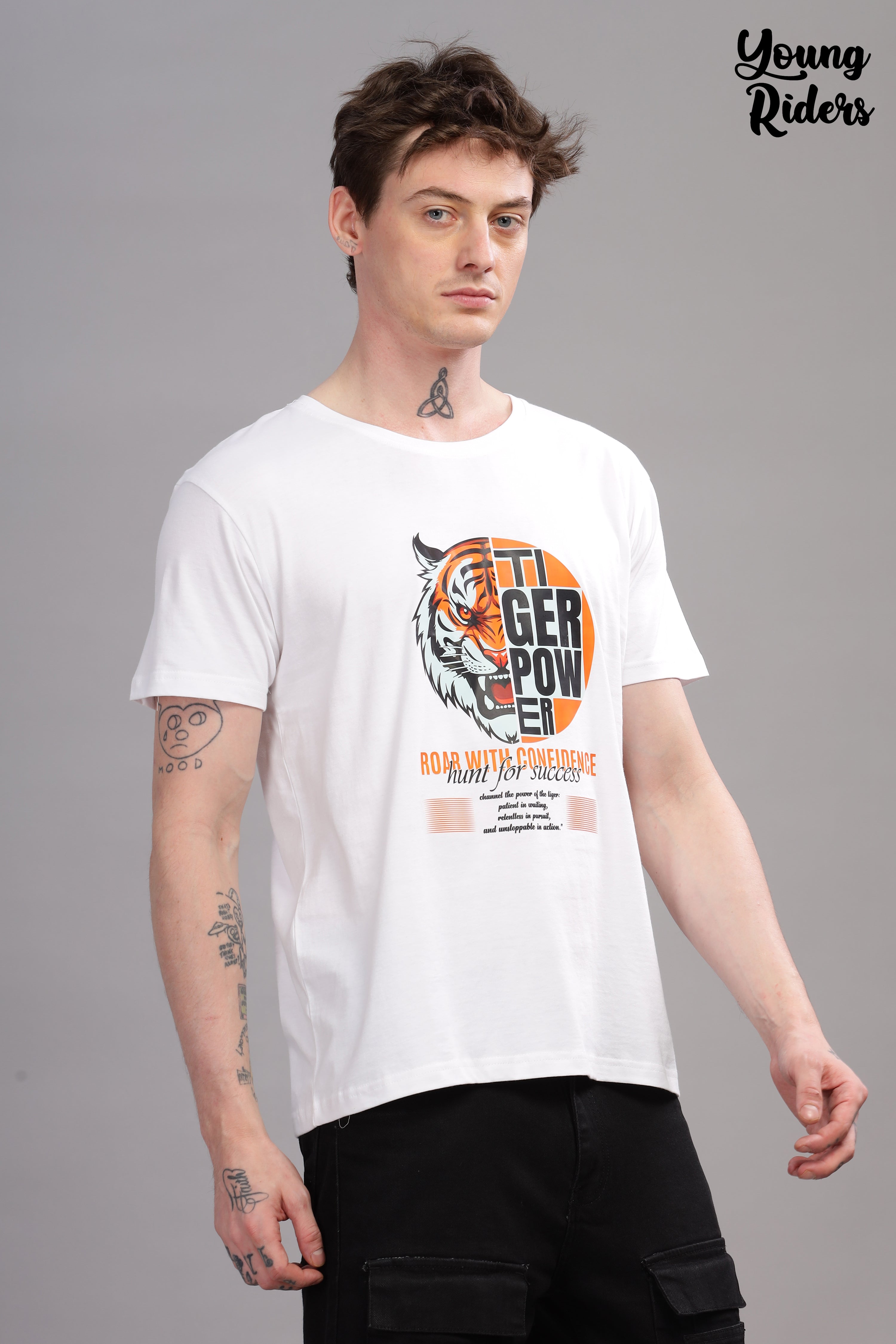 White - Tiger Power Printed T-shirt