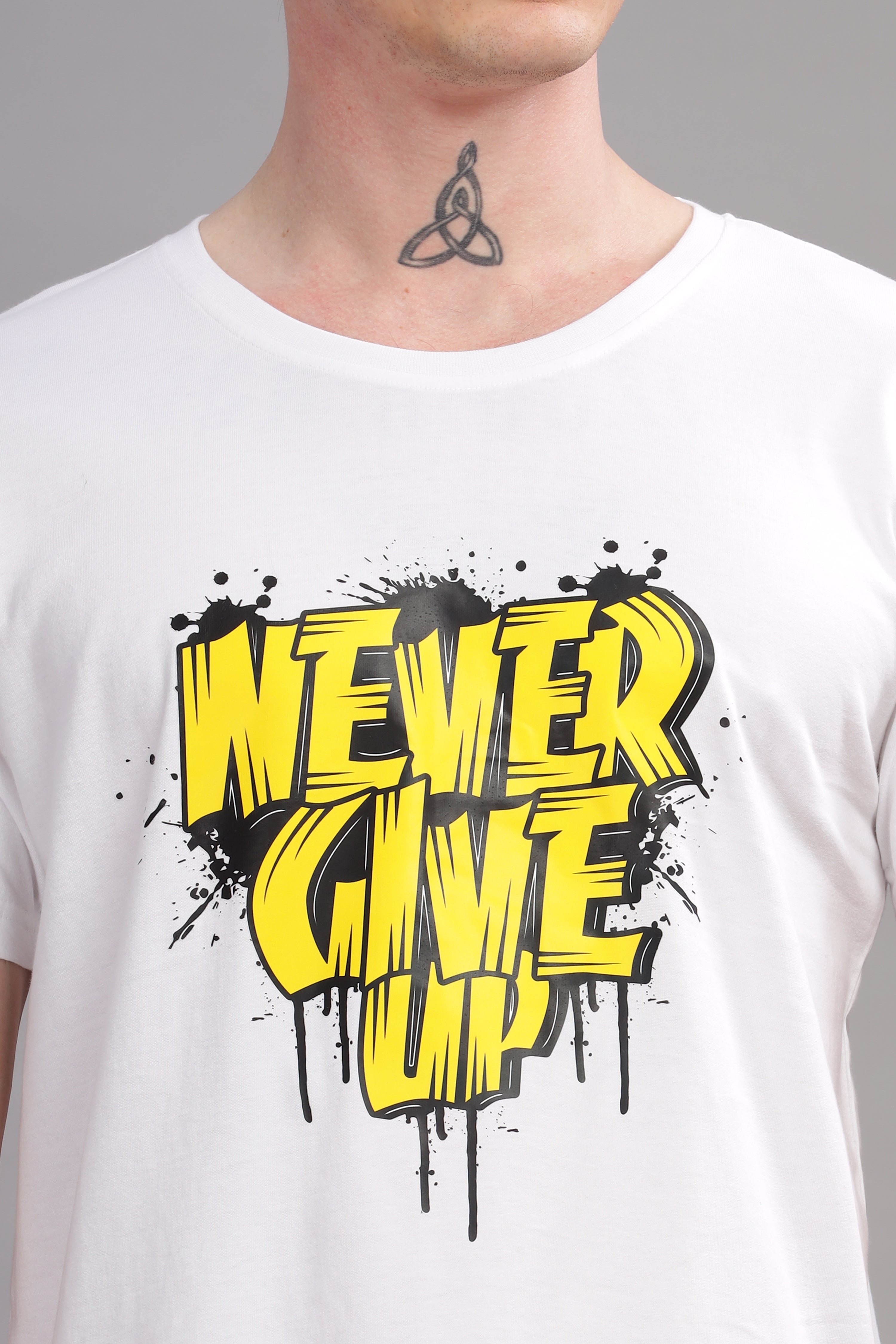 White - Never Give Up Printed T-shirt